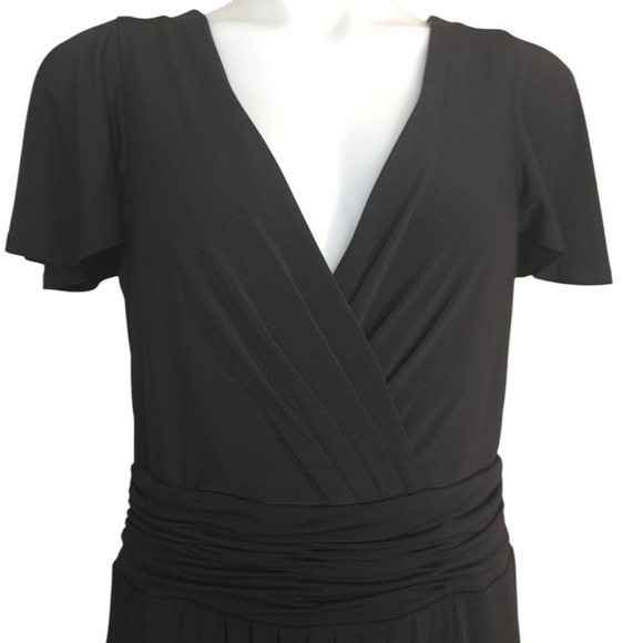 Sandra Darren Women's Midi-Dress 16 Black V Neck Short Sleeves Pullover - Picture 2 of 9